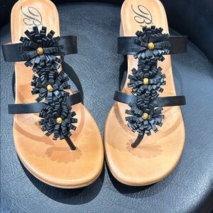 Brighton strappy leather sandals with floral detail